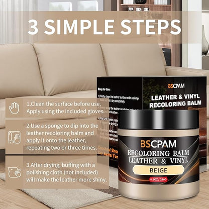 BSCPAM Beige Leather Recoloring Balm,Leather Couch Scratch/Stain Remover,Leather Repair kit for Vinyl Furniture and Car Interior,Leather Dye Paint for Scratched and Faded Leather Couches