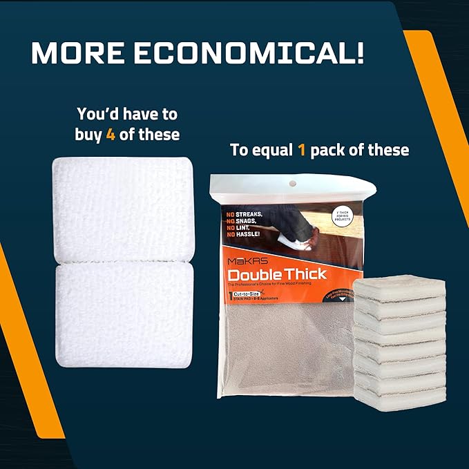 MāKRS Double Thick Stain Pad, Cut-to-Size Staining Pads, 2-Pack, Lint, Snag, Streak-Free Applicator, Micro Brush Material, Wood Stains and Oil Based Finishes, Easy to Use with Consistent Application