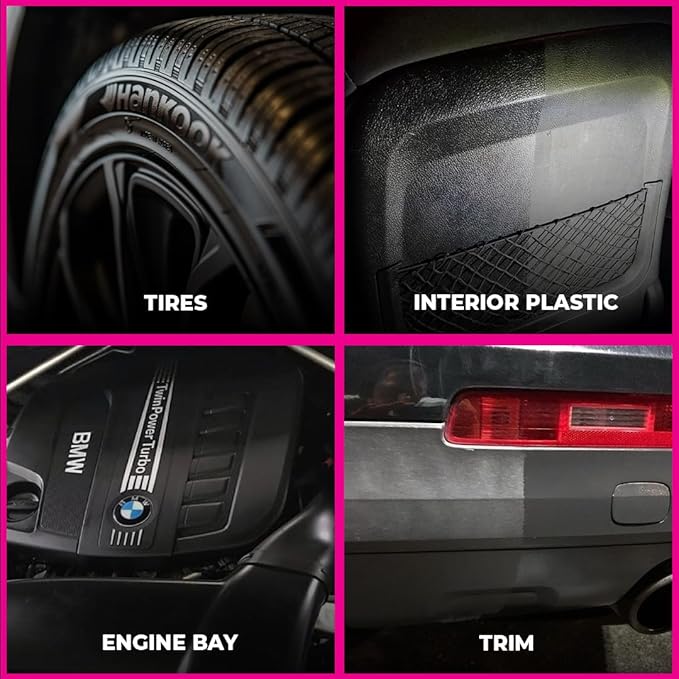 Legendary Gloss Dressing 64oz (Half Gallon) - Tire Shine Spray & Plastic Restorer – Water Based & Non-Greasy Interior/Exterior Detailing Spray - Trim, Rubber, Vinyl & Plastic Restorer for Cars