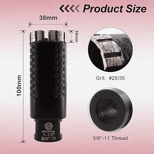 Diamond Core Drill Bit - FOCSTOL 1-1/2''(38mm) Laser Welded Hole Saw for Dry or Wet Drilling Granite Marble Concrete Quartz 5/8''-11 Thread