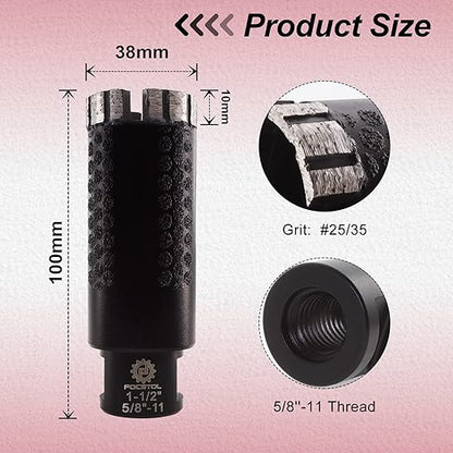 Diamond Core Drill Bit - FOCSTOL 1-1/2''(38mm) Laser Welded Hole Saw for Dry or Wet Drilling Granite Marble Concrete Quartz 5/8''-11 Thread