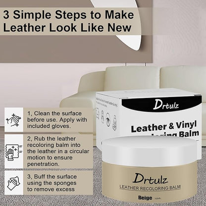 drtulz Beige Leather Recoloring Balm, Leather Color Restorer Conditioner, Leather Repair Kits for Vinyl Furniture, Sofa, Car Seats, Shoes - Repair Leather Color on Faded & Scratched Leather Couches