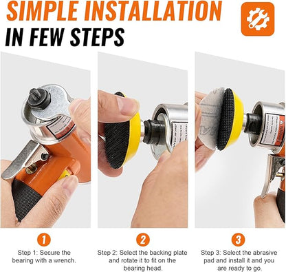 NuoDunco 2 Inch Pneumatic Mini Orbital Sander Kit 2-in-1 Air Right Angle Grinder Polisher Kit Surface Prep Tool with 40 Pcs Quick Change + Hook & Loop Sanding Discs for Metal & Woodworking