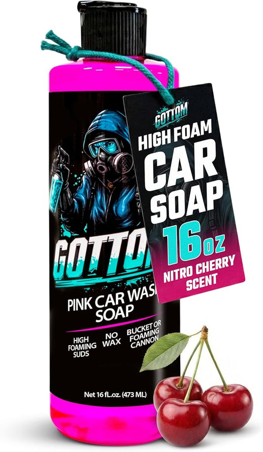 Gottom Car Wash Soap, Pink, (16 oz), Nitro Cherry Scent - High Suds Car Shampoo for Foam Cannon & Bucket Wash, pH Neutral Foam Soap, Safe for Paint & Sealants