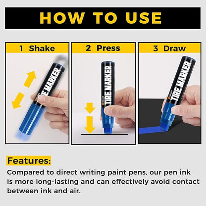 SELEAD Jumbo Tire Marker White Red Yellow Blue - 8 Pack 15mm Wide Tip Paint Pens for Car Tires Lettering, Large Capacity Premium Ink Waterproof Colored Permanent Markers