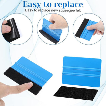 24 Pack Vinyl Wrap Squeegee, 4 Inch and 6 Inch Felt Edge Squeegee Tool with Replacement Felts Fabric, Blue and Gray Window Film Tint Applicator for Car Wrap, Decals, Wallpaper Installation