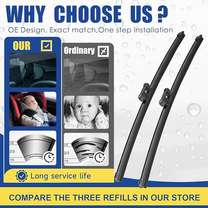 2 Wipers Factory Replacement For Volvo C30 S40 V50 V60 S80 C70 V70 XC70 XC60 Original Equipment Windshield Wiper Blade Set - 26"/20" (Set of 2) Top Lock
