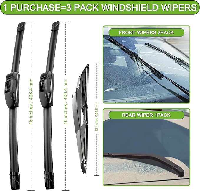 PARRATI® Windshield Wipers for Jeep Wrangler 2018-2024,16"+16" Front and 12" Rear,OEM Replacement Wiper Blades,Quiet & Streak-Free(Set of 3)