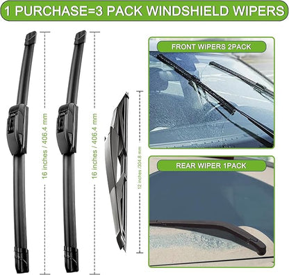 PARRATI® Windshield Wipers for Jeep Wrangler 2018-2024,16"+16" Front and 12" Rear,OEM Replacement Wiper Blades,Quiet & Streak-Free(Set of 3)