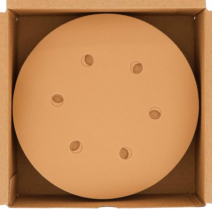Dura-Gold Premium 1000 Grit 6" Gold Sandpaper Discs, 6 Hole Pattern Dustless, Box of 50 - Hook & Loop Backing for DA Sander, Detailing Finishing Color Sanding Automotive Paint, Woodworking Wood, Metal