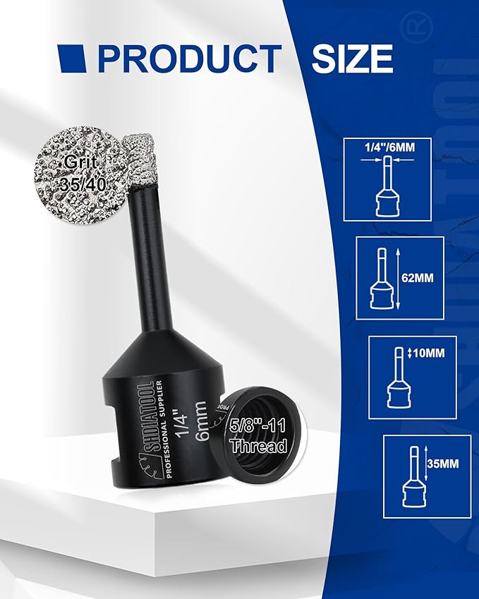 SHDIATOOL Diamond Core Drill Bits 2PCS 1/4 Inch for Porcelain Ceramic Tile Marble Brick Vacuum Brazed Hole Saw 6mm
