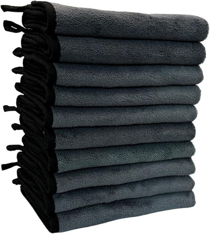 Deluxe Premium Microfiber Towels (Pack of 10) Ultra-Absorbent Soft Polishing Drying Cleaning Washable Durable Thick Professional Car Wax Cloth Household Cleaning 600GSM Dual-Sided Gray Yellow
