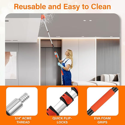 30FT High Reach Duster Cleaning Kit with 24FT Pole | 4-in-1 Tool Set with Universal Swivel Joint | High Ceiling Fan Cleaner, Microfiber Duster, & Window Squeegee for Safe High-Reach Cleaning
