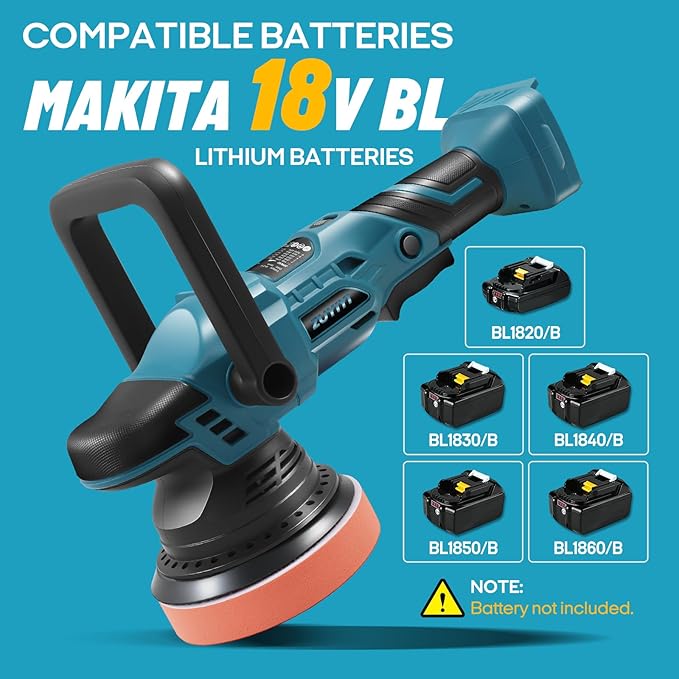 Cordless Car Buffer Polisher for Makita 18V Battery (Not Included), 5 Inch Orbital Polisher, 6 Variable Speed, Buffer Waxer Kit for Car Boat Detailing, Polishing, Scratch Removing