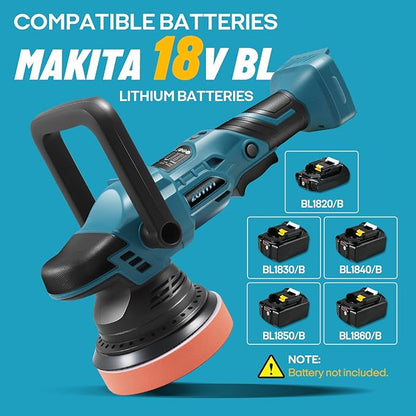 Cordless Car Buffer Polisher for Makita 18V Battery (Not Included), 5 Inch Orbital Polisher, 6 Variable Speed, Buffer Waxer Kit for Car Boat Detailing, Polishing, Scratch Removing