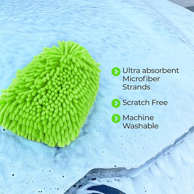 Premium Chenille Car Wash Mitt - Ultra-Soft, Scratch-Free, and Lint-Free Microfiber Mitt for Superior Car Wash Kit, Car Detailing, and Car Cleaning Supplies (2)