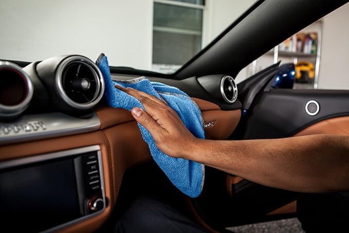 Detail Microfiber Car Towels Bulk (16" x 16") | 400 GSM | 80/20 Blend | Tagless | Soft Satin Piped Edges | All-Purpose Auto Detailing - Wax, Buff, Polish, Wash, Dry | Case of 144 (Blue)