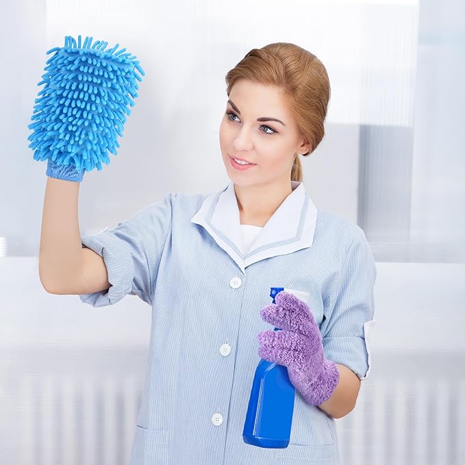 Potchen 6 Pcs Microfiber Dusting Mitt Gloves Microfiber Washable Dusting Gloves Car Wash Mitt for Leaf Cleaning Plant