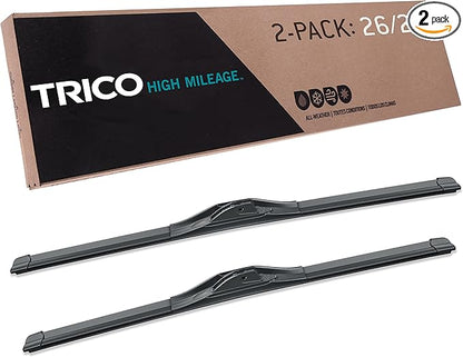 TRICO Solutions™ High Mileage 26 Inch & 24 Inch Pack of 2 High Performance Automotive Replacement Windshield Wiper Blade for Select Honda, Mercedes Benz, Ford and Lamborghini Models (56-2624)