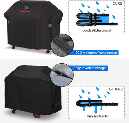 Comnova Grill Cover 58 Inch - 600D BBQ Gas Grill Cover Waterproof Heavy Duty, Premium Barbecue Covers for Weber Genesis 300 Series Grill, Char-Broil, Monument, Brinkmann, Dyna-glo, Nexgrill and More