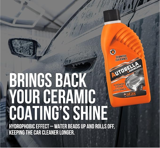 AUTOBELLA Wash & Wax Car Shampoo (33.8 fl oz) – 100:1 Concentrated Foaming Car Wash Soap with Polish, Neutral pH Car Cleaner, Made in Italy