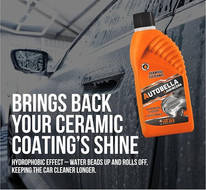AUTOBELLA Wash & Wax Car Shampoo (33.8 fl oz) – 100:1 Concentrated Foaming Car Wash Soap with Polish, Neutral pH Car Cleaner, Made in Italy