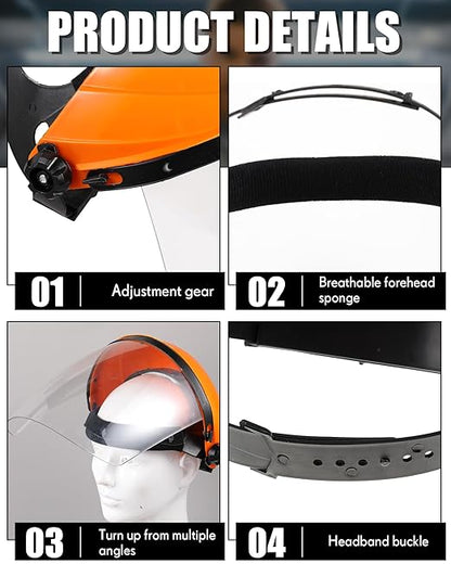 Tellegloww 8 Pack Safety Face Shield for Grinding and Cutting, Full Impact Resistant Face Shield Mask for Work Chemical Woodworking (Orange)