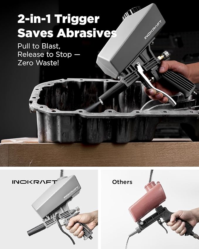 Inokraft Leak-Proof Portable Sand Blaster Gun Kit with Oil-Water Separator & Extension Nozzle,Mini Sandblaster for Rust & Paint Removal, Compatible with Aluminum Oxide, Sand, Walnut Shell & Soda