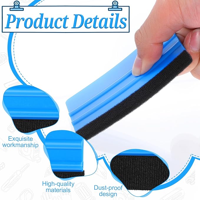 50 Pack Plastic Vinyl Squeegee, 4 Inch Felt Edge Squeegee for Tint Film Decal, Vinyl Wrap Installation Wallpaper Smooth Tool, Vinyls Scraper Decal Applicator Tool, Blue & Yellow