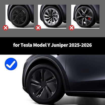 SHINELINERS 4PCS Wheel Covers for Tesla Model Y Juniper 2025-2026, 19 Inch Spiral Aero Design Hubcaps, Black, Easy Clip-On Installation