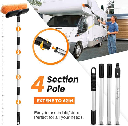 65" Car Wash Brush with Extension Pole, Car Wash 10” Dip Soft Brush, No Scratch Car Cleaning Brush Supplies for RV Boat Truck SUV, House Siding, Snow, Floors, Extension Aluminum Alloy