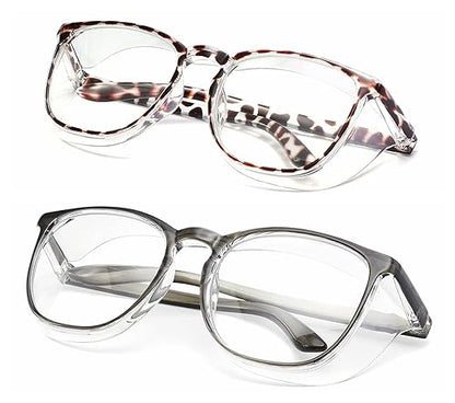 Alsenor Safety Glasses Anti Fog Goggles Protective Eyewear Blue Light Blocking Anti Dust UV Protection Glasses For Men Women (2 Pack(new-leopard+new-grey))