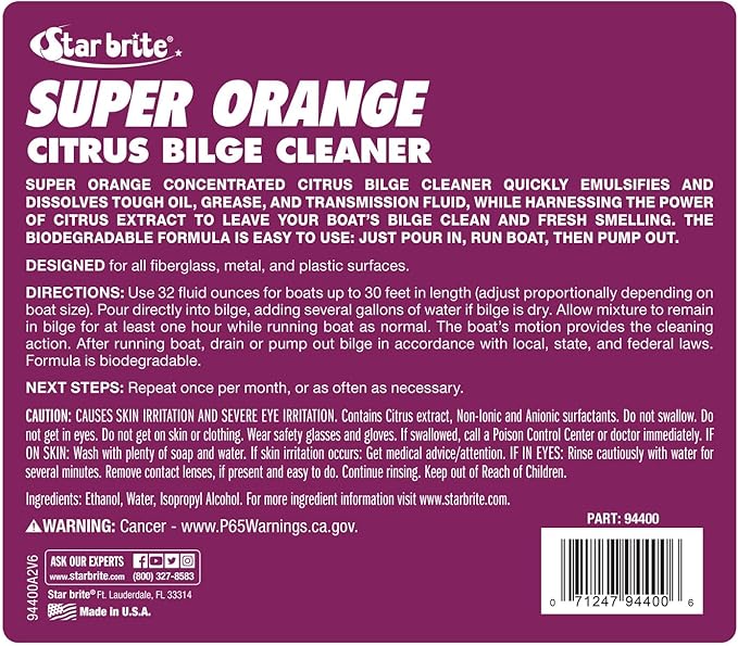 STAR BRITE Super Orange Citrus Bilge Cleaner - Biodegradable, Easy to Use - Pour In, Run Boat, Pump Out - Emulsifies Oil, Fuel & Leaves Bilge Clean With a Fresh Citrus Scent