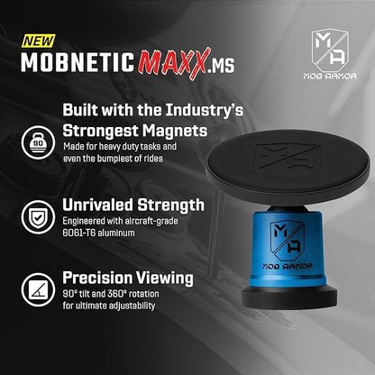 Mob Armor MobNetic Maxx MS - MagSafe Compatible Car Phone Mount w/ 90º Tilt, 360º Rotation & Durable Aluminum Build, Magnetic Holder for iPhone & Android Devices, USA Assembled - Blue