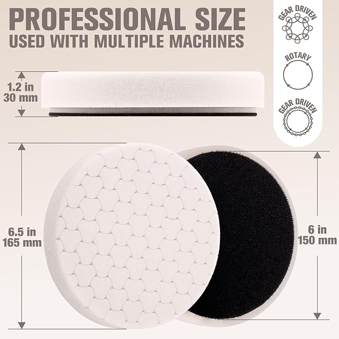 KUIMIT White Polish Pad, 3Pcs 6.5 Inch Face for 6 Inch Buffing Polishing Pads and Woolen Pads 150mm Backing Plate Compound Buffing Sponge for Car Buffer Polisher Compounding, Polishing and Waxing