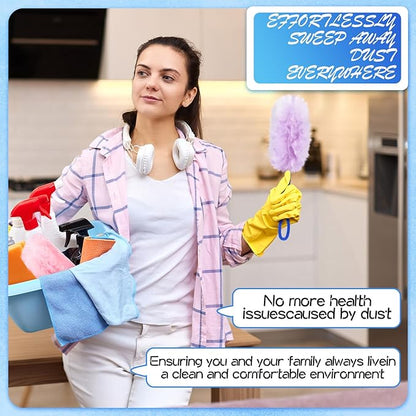 Vesici 100 Pcs Duster Refills Compatible with Swiffer Dusters Bulk Disposable Replacement Thickened with 1 Handle Heavy Duty for Cleaning, Office (Purple and Pink)