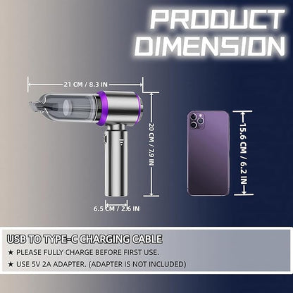 LYCVVVGS Handheld Car Vacuum Cleaner, 21000PA Rechargeable High Power Cordless Mini Vacuum Cleaner and Blower 4-in-1 with 3 Gear, Vacuum with Brushless Motor for Car, Home, Office, PC