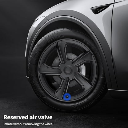 SHINELINERS 4PCS Wheel Covers for Tesla Model Y Juniper 2025-2026, 19 Inch Spiral Aero Design Hubcaps, Black, Easy Clip-On Installation
