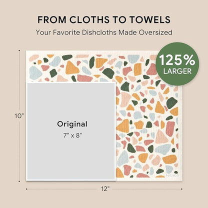 RECYCO Swedish Dishcloths for Kitchen | 4 Pack Oversized Washable Dish Rags | Large Cellulose Reusable Cleaning Paper Towels | Absorbent Counter Dish Cloth Sponge XL Kitchen Wipes, 12" L x 10" W