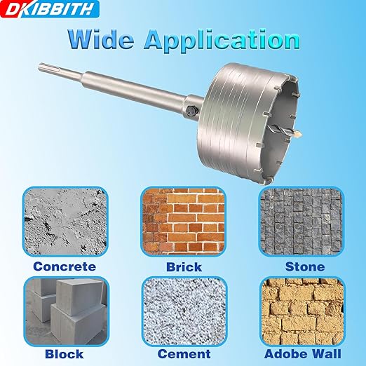 4-5/16" Concrete Hole Saw, 110mm Tungsten Steel Core Bit for Cinder Block, Brick, Rock, Plank Walls for Pipes or mini Split Lines, with SDS Plus Shank and 2 Center Positioning Drill Bits.