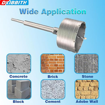 2-3/4" Concrete Hole Saw, 70mm Tungsten Steel Core Bit for Cinder Block, Brick, Rock, Plank Walls for Pipes or mini Split Lines, with SDS Plus Shank and 2 Center Positioning Drill Bits.