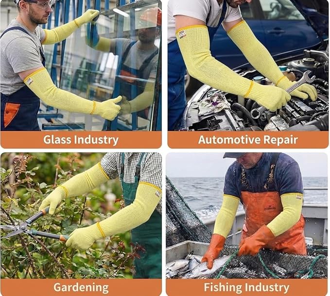 GOL-SIV Cut Resistant Sleeves With Thumb Hole,Thin Skin Arm Protection Sleeves And Bruising, kevlar Sleeves For Gardening, Welding, Kitchen,For Women, Men, Elderly (Yellow, 17.7 in)
