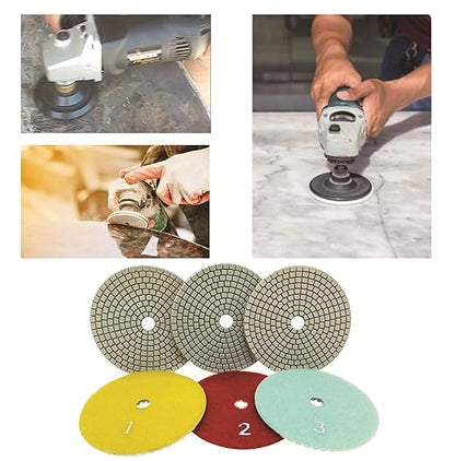 ComeFloor 4 Inch Wet/Dry 3 Step Diamond Polishing Pads for Granite Marble Concrete Stone, Step 1-3 Hook and Loop Backing