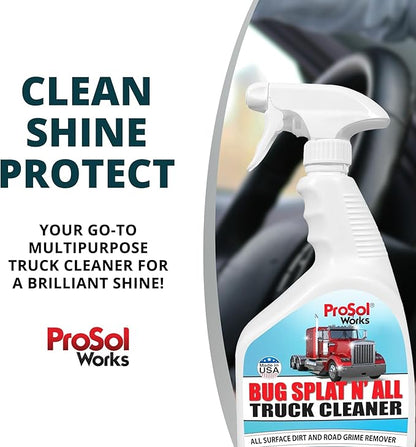 Bug Splat N' All Truck Cleaner 32 fl oz - Truck All Purpose Cleaner for Bug Splatter, Road Grime, Bird Droppings & Black Streak Remover - Tire Shine & Truck Cleaning Kit - Safe on All Surfaces