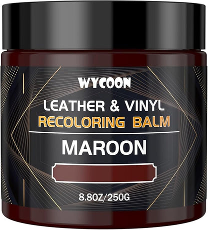 WYCOON Leather Recoloring Balm & Color Restorer | Maroon Leather Dye, Paint & Repair Kit for Furniture, Couches, Car Seats, Shoes | Restore Faded & Scratched Surfaces
