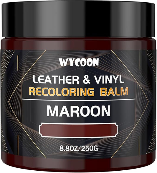 WYCOON Leather Recoloring Balm & Color Restorer | Maroon Leather Dye, Paint & Repair Kit for Furniture, Couches, Car Seats, Shoes | Restore Faded & Scratched Surfaces