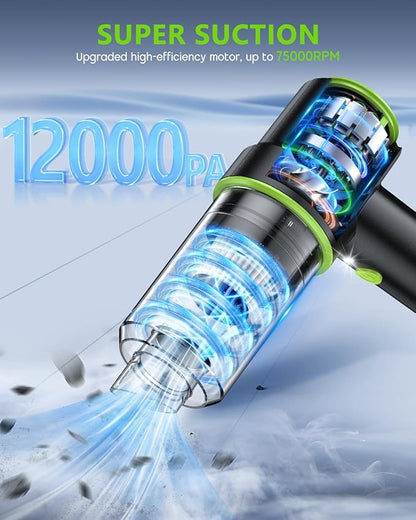 KMM Handheld Car Vacuum Portable Cordless 12000PA, 2 in 1 Handheld Vacuum Cleaner and Air Duster with Multi-Nozzles and LED Light, Mini Hand Held Vacuum Rechargeable for Home, Car, Office, Pet Hair