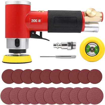 ZHONG AN 2 3-inch Mini Orbital Sander da sander Air Dual Action Sander Air Polisher Super Smooth and Swirl Freely High Speed for Auto Body Work with 20 PCS Sanding Discs (RED)