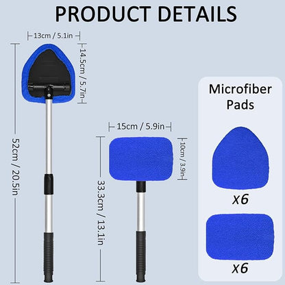 Beieverluck 20 Pieces Windshield Cleaner Tool, Inside Car Windshield Cleaning Tool with 12 Microfiber Pads, 4 Spray Bottle, and Extendable Handles Car Window Cleaning Tool Kit, Blue