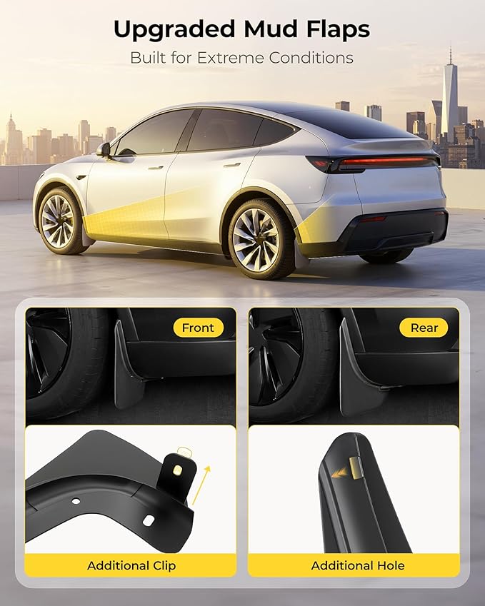 3W Tesla New Model Y Juniper Mud Flaps 2025 2026 Accessories, Protect Paint, No Drilling Required, All-Weather Mud Guard Body Kits, Black (Set of 4)